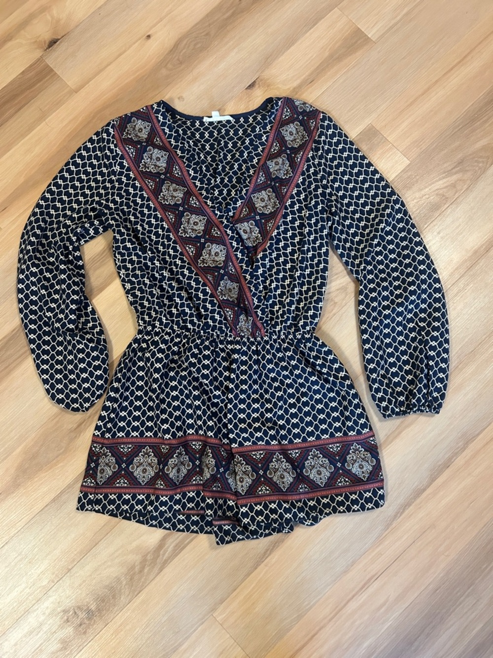 ILLA ILLA Navy and Cream Geometric Print Romper